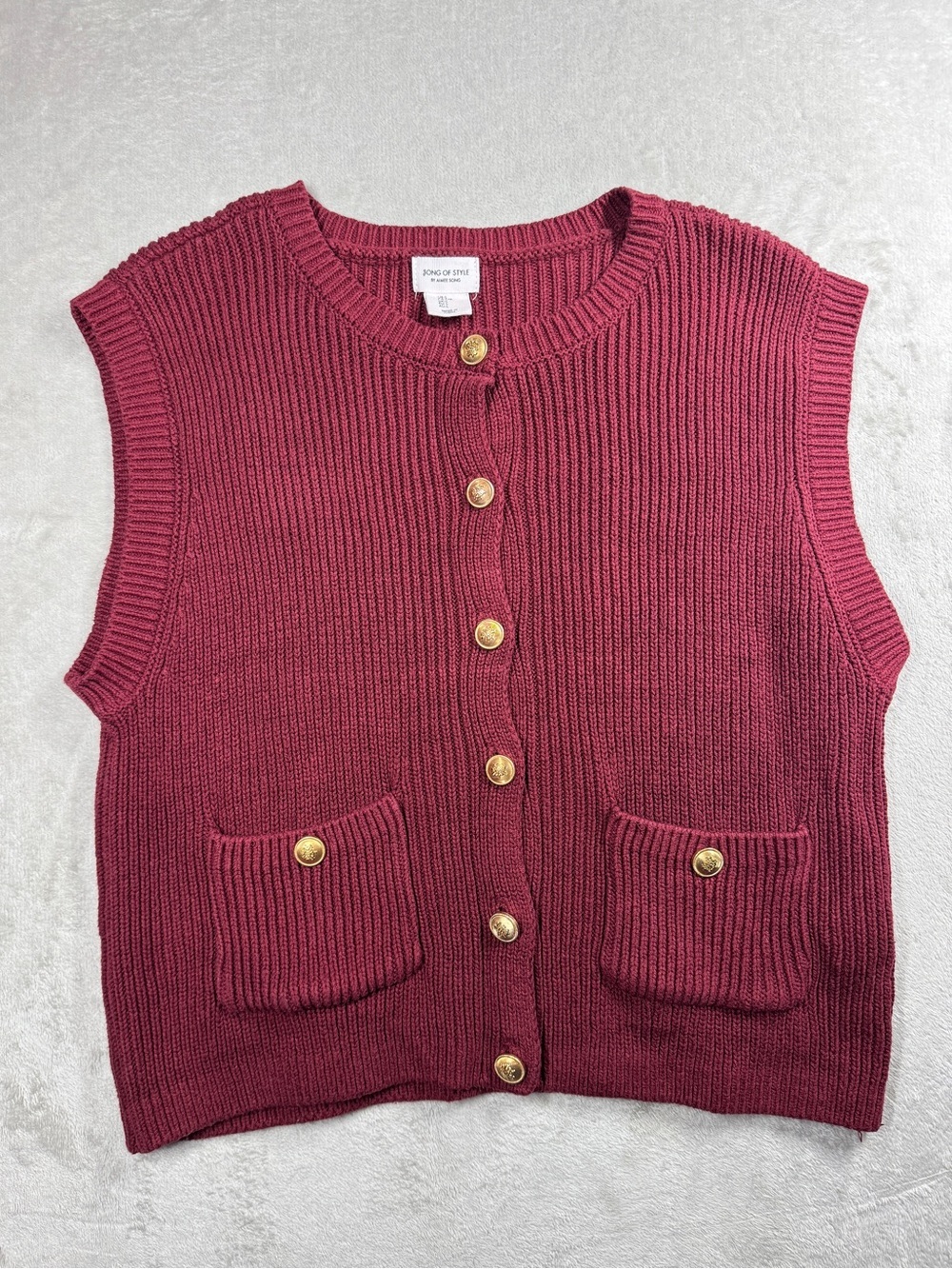 Song of Style Revolve Knit Maroon Buttoned Front Sleeveless Sweater Vest Large
